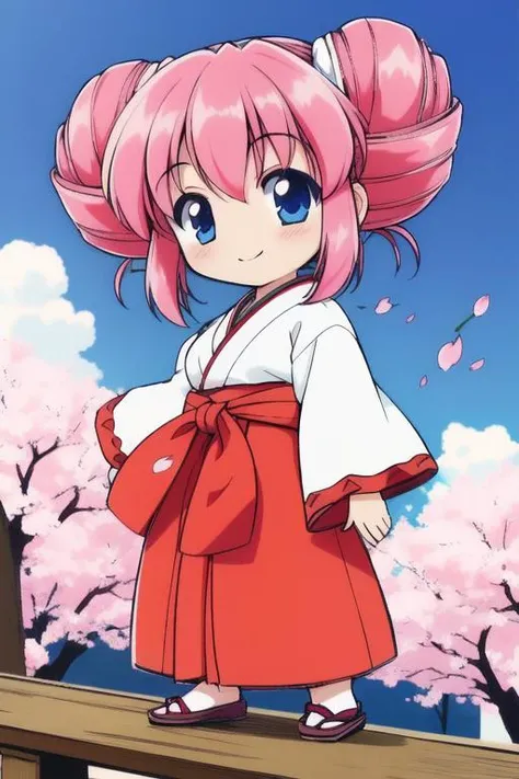 <lora:Rishu:0.8>, Rishu, 1girl, soro, chibi, sky, smile,
japanese white clothes, miko, red hakama, shrine, cherry blossom,
masterpiece, high quality, very_high_resolution, large_filesize, full color,