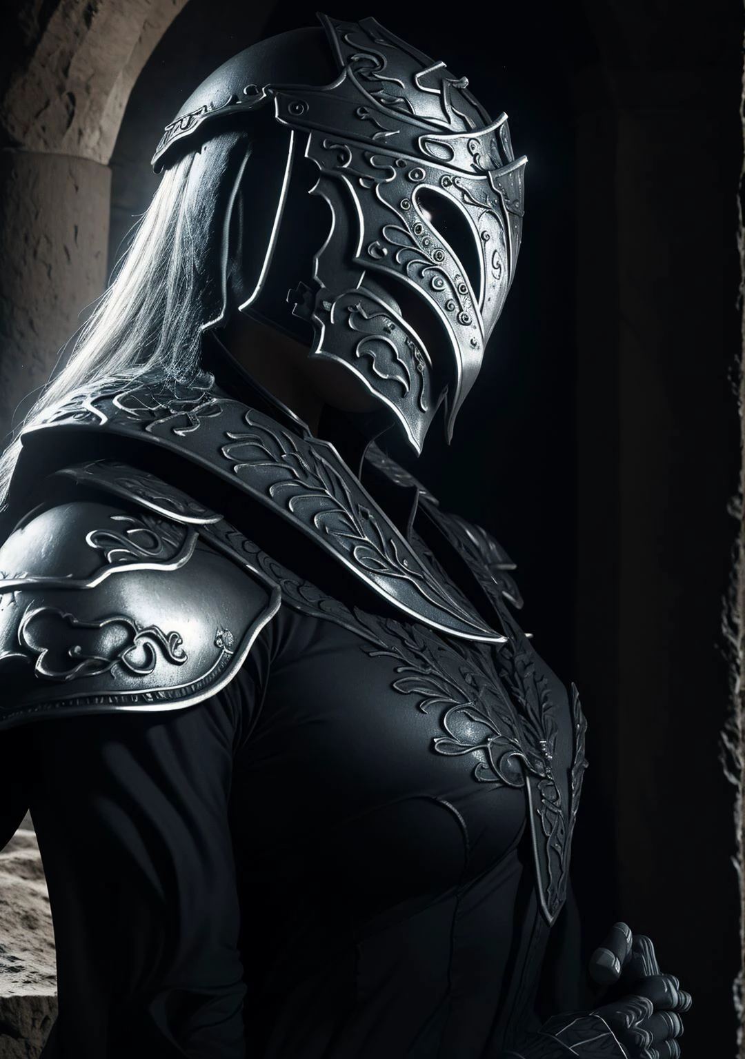 masterpiece,best quality,realism,upper body,woman,knight,detailed,cinematic lighting,castle background,Yuria_of_Londor,<lora:Yuria_of_Londor:0.8>,
