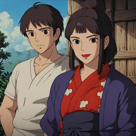 <lora:PrincessMononoke001:0.7>,
ADDBASE,
2 people,
Ashitaka,1boy,
short hair,
ADDCOL,
2 people,
looking at viewer,smile,
Eboshi,1woman,
kimono,