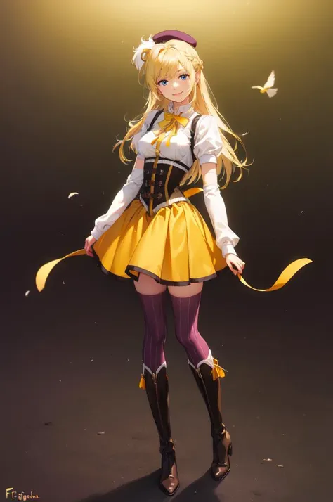 <lora:Mami:1> MamiAi, magical girl, neck ribbon, hair ornament, ribbon, yellow ribbon, hairpin, skirt, shirt, thighhighs, long sleeves, hat, short sleeves, pleated skirt, boots, detached sleeves, striped, puffy sleeves, puffy short sleeves, zettai ryouiki, black headwear, beret, brown footwear, knee boots, feathers, corset, striped thighhighs, vertical stripes, high collar, brown thighhighs, yellow skirt, vertical-striped thighhighs, <lora:Feguimel [MockAi - v1.0]:0.8> feguimel, soft shading, realistic proportions,, absurdres, ultra detailed, masterpiece, best quality, aesthetic, detailed,, solo, soft smile, light smile,
katya1, 1girl, blue eyes, very long hair, blonde hair, long blonde hair, french braid, bangs, medium breasts,