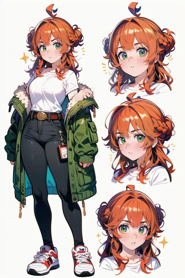 masterpiece, best quality, BREAK, 1girl, twenty-one-year old female, medium breasts, green eyes, red hair, french braid, BREAK, (solo), science fiction, scientist's laboratory, computer interfaces, beakers, machines, high-tech, BREAK, shirt, belt, pants, sneakers, BREAK, (CharacterSheet:1), (multiple views, full body, upper body, reference sheet:1), <lora:shadV5LOL:1> <lora:CharacterDesign_Concept:0.5>