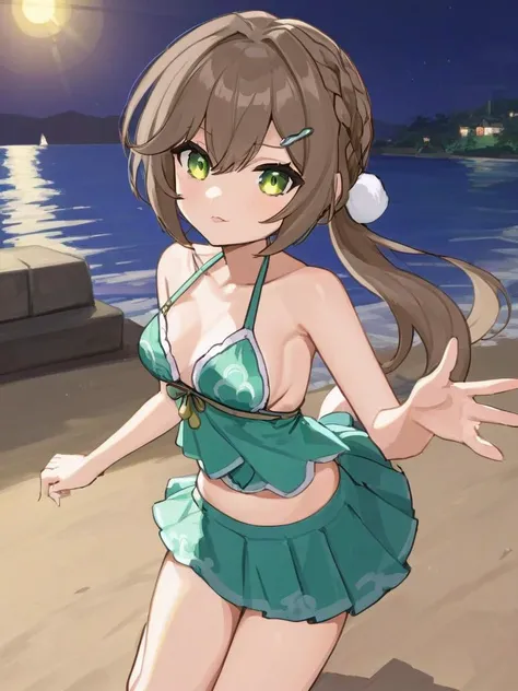 ((Masterpiece,Best Quality)), High Resolutions, Extremely Detailed 8K Wallpaper, Field_Depth, Cowboy Shot, Only, 1Girl, Saeki Sayaka Yagatekimininaru, Long Hair, Light Brown Hair, Braid, Green Eyes, Bow, Breasts large, , (Micro bikini minimum: 1.2), Pool, Night, With pikachu, . - -v 5 --stylize 1000, (best quality, masterpiece, colorful, dynamic angle, greater detail), (high resolution textures), extreme detail, greater detail), HDR+, dynamic angle, ((inspired by the style anime)).