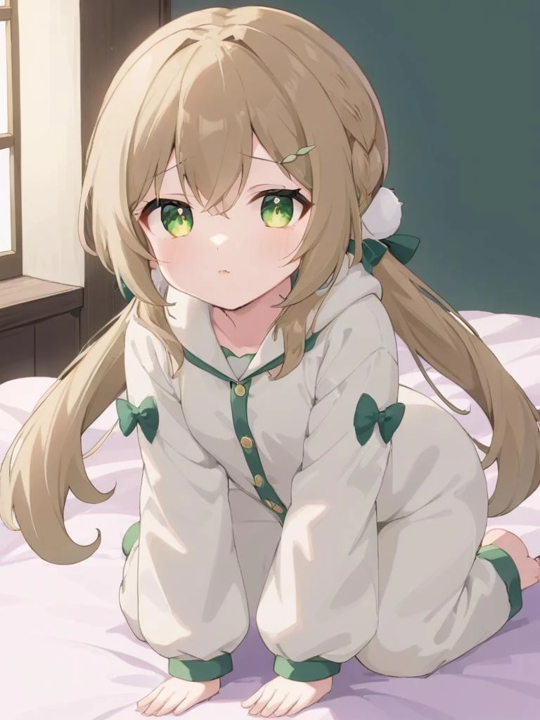 <lora:xl_ééæµè¯0.6æ£å+å¤ç´ æ-000014:0.9>,qingque girl,low twintails,green eyes,light brown hair,fluffy animal kigurumi pajamas