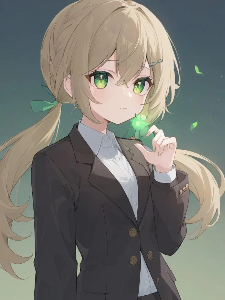 <lora:xl_ééæµè¯0.6æ£å+å¤ç´ æ-000014:0.9>,qingque girl,low twintails,green eyes,light brown hair,blazer,