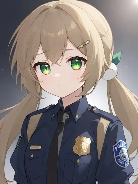 <lora:xl_ééæµè¯0.6æ£å+å¤ç´ æ-000014:0.8>,qingque girl,low twintails,green eyes,light brown hair,police uniform