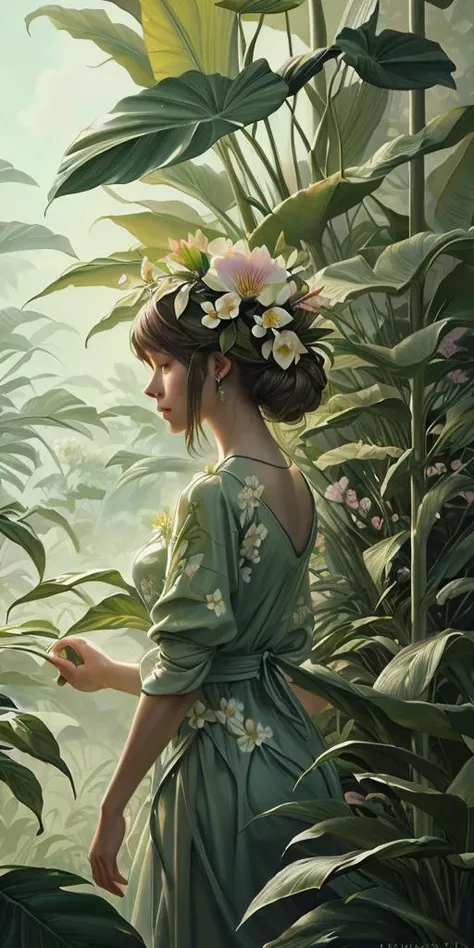a close up of a painting of a elegant flower, a photorealistic painting by bugmAIster, trending on zbrush central, fine art, large exotic flowers, beautiful painting of a tall, large jungle flowers <lora:BiophyllTech-20:0.8>