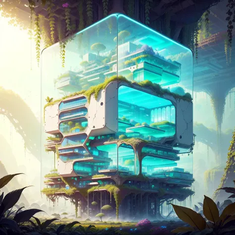 <lora:BiophyllTech-20:0.8>,BiophyllTech, fully-organic, utopia, glass cube