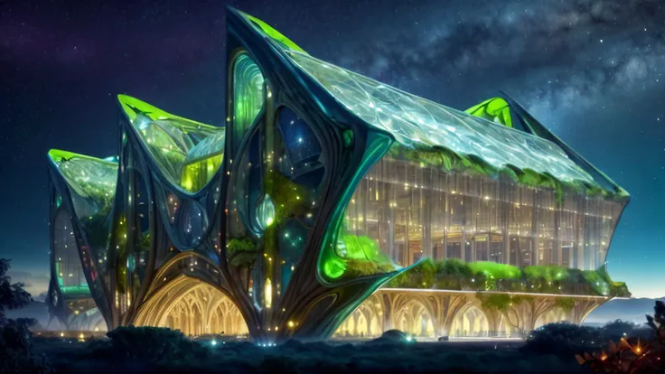 <lora:BiophyllTech-20:0.8>, biophylltech, glass, fully-organic, utopia, cathedral \(structure\), in the space