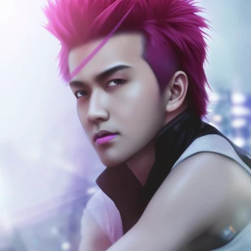 digital illustration, ,trading card, tarot card, 1boy, male focus,  Hideto Mastumoto, hide from X-japan, X-japan, Visual Kei, Rock Star, japanese rock star, the pink spider, bokeh, pink black and blonde hair,brown_eyes,, film_grain, focused, jacket, looking_at_viewer, spiked_hair, stadium, unconventional_media, white_background,  eyeliner,PINK HAIR,   solo, looking_at_viewer, ring light, rim lighting, wlop, guweiz, artgerm, duskspider