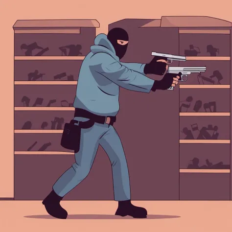 corporate_design man robbing a store with a gun <lora:Flat_Corporate_Style-000008:1>
