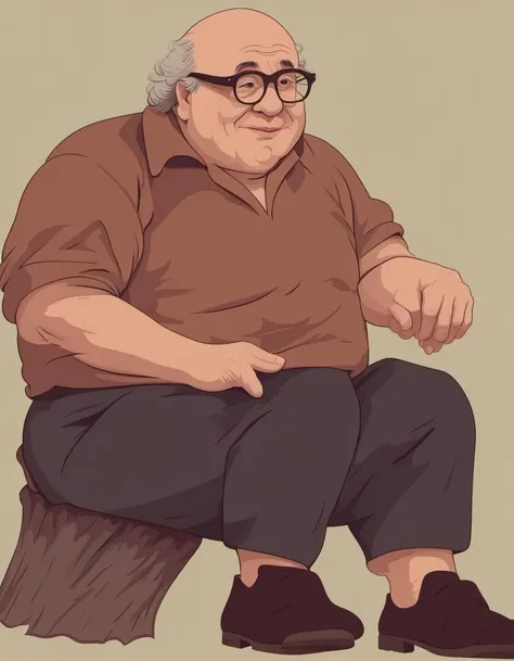 corporate_design Danny Devito sitting on a log <lora:Flat_Corporate_Style-000008:1>