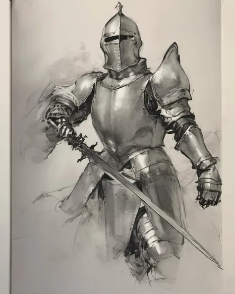 drawing of knight, (perspective:1.1), high quality, action pose, clear focus, medium body shot
<lora:jhs_lora_charcoal style-000001:.69>