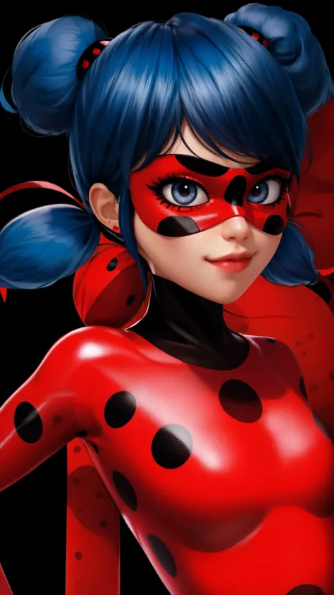 ladybug,polka dots outfit and mask,twintails,upper body,shiny,skin tight,
<lora:ladybug:0.8>,detailed,