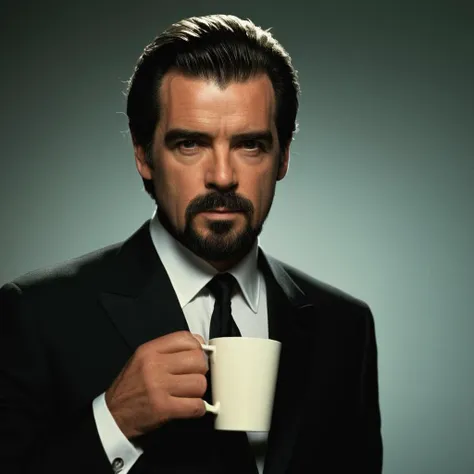 cinematic film still of  <lora:James Bond 007 style:0.9> detailed sharp image of
Hugo Drax Michael Lonsdale a man in a black suit holding a cup,solo,looking at viewer,black hair,1boy,holding,male focus,cup,facial hair,holding cup,beard,mug,realistic,mustache , dramatic light, dramatic shadow light, contrast, cinematic color, cinematic look, filmic, realistic, realism, perfection, perfect, Kodak, Kodak film, movie still, spy film, action themed, espionage, James Bond style, James Bond film style, 007 style, 007 film style, shallow depth of field, vignette, highly detailed, high budget, bokeh, cinemascope, moody, epic, gorgeous, film grain, grainy