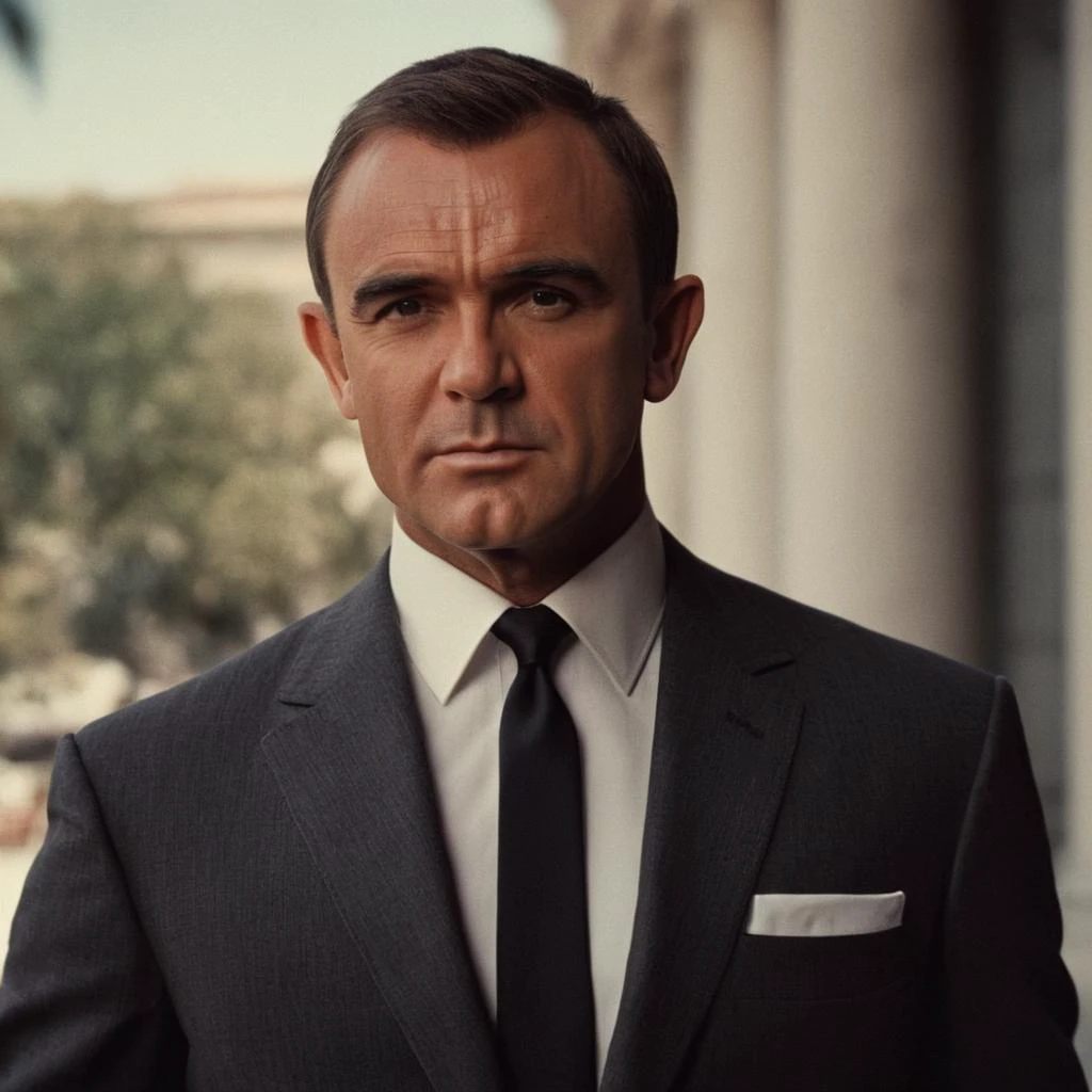 analog film photo of <lora:James Bond 007 style:0.9> detailed sharp image of
Sean Connery jamesbond5 a man in a suit and tie posing for a picture,solo,looking at viewer,short hair,shirt,black hair,long sleeves,1boy,brown eyes,closed mouth,jacket,white shirt,upper body,male focus,necktie,collared shirt,signature,blurry,black jacket,blurry background,facial hair,formal,suit,black necktie,pocket,realistic,hands in pockets,breast pocket,black suit , dramatic light, dramatic shadow light, contrast, cinematic color, cinematic look, filmic, realistic, realism, perfection, perfect, Kodak, Kodak film, movie still, spy film, action themed, espionage, James Bond style, James Bond film style, 007 style, 007 film style, faded film, desaturated, 35mm photo, grainy, vignette, vintage, Kodachrome, Lomography, stained, highly detailed, found footage