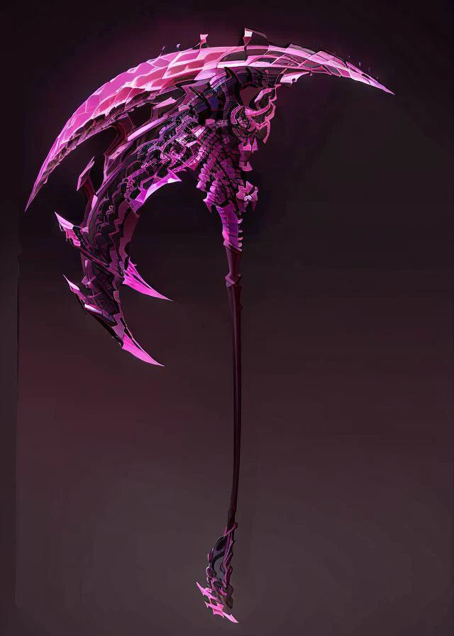 Game Icon Institute,game icon,game icon,(neon-pink sickle made of gem00d|AetherPunkA),wide perspective,reasonable structure,glossy,glowing,8k,HD,perfect work (masterpiece, top quality, best quality, official art, beautiful and aesthetic:1.2),(8K, best quality, masterpiece:1.2),(<lora:GameIconResearch_Scythe_Lora:1>),<lora:gem00d-000009:0.3>,(<lora:AetherPunkAI:0.3> I),