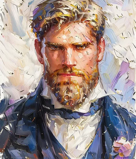 score_9, score_8_up, realistic, rating_questionable, bif, <lora:face_Character_-_Gunter_-_Author_of_My_Own_Destiny:.8>, Gunter, Blonde hair, yellow eyes, scar on face,
<lora:ArsMJImpressionism:1>,    IMPRESSIONISM, ARSMJSTYLEPONY
, 1 muscular male, handsome, short hair, beard,