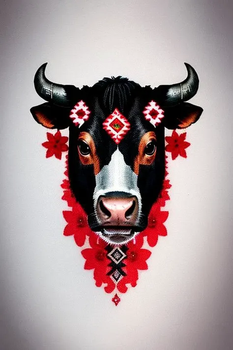 ukrtattoo cow tattoo, vyshyvanka <lora:ukrtattoo:1>