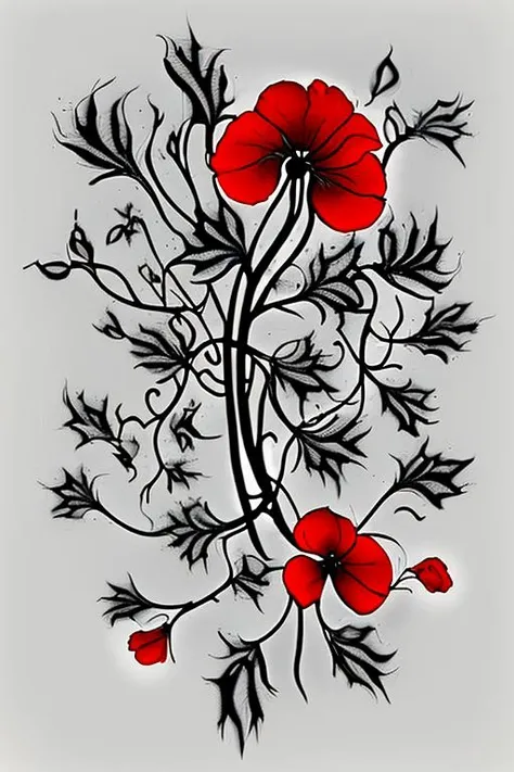 branch, camellia, floral background, flower, hibiscus, leaf, plant, red flower <lora:ukrtattoo:1.5>