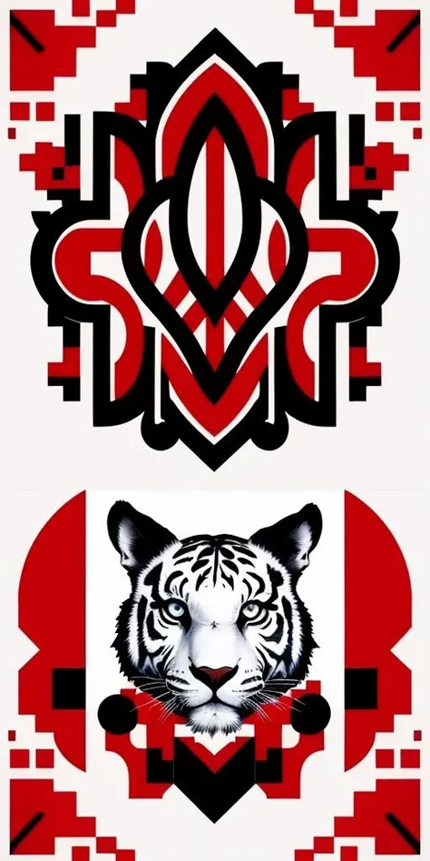 <lora:ukrtattoo:1> ukrtattoo tiger tattoo logo design, vyshyvanka background