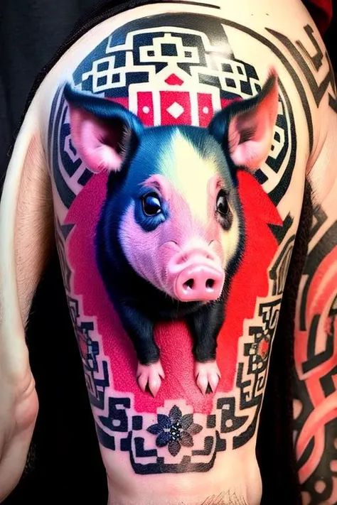 ukrtattoo pig tattoo, vyshyvanka <lora:ukrtattoo:1>