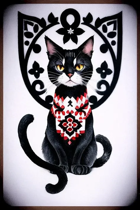 ukrtattoo cat tattoo vyshyvanka <lora:ukrtattoo:1>
