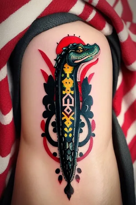 ukrtattoo alligator tattoo vyshyvanka <lora:ukrtattoo:1>
