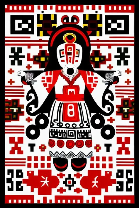 drawing of motanka, vyshyvanka background <lora:ukrtattoo:1>