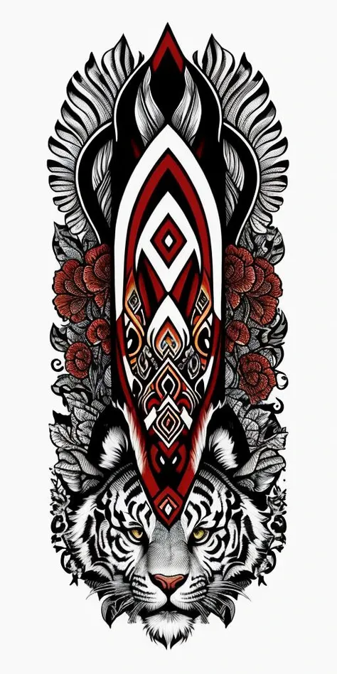 <lora:ukrtattoo:1> ukrtattoo tiger tattoo design, vyshyvanka background