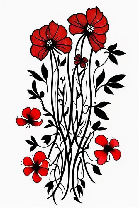 branch, camellia, floral background, flower, hibiscus, leaf, plant, red flower <lora:ukrtattoo:1.5>