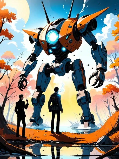 (Alex Pardee1.4), (Film still cinematic photography, tilt angle, bokeh, perfect composition, f 1.8, 44mm:1.1), (hyperdetailed forest, autumn theme:1.0), (archaic military mech walking in a swamp, ripples of water move, biomechanical man and a mech:1.3), (turning pose, change pose each time:1.1), (smoking heap of a spaceship collision in the background:1.1), (natural aura, light blue aura, black aura:1.2), (sunset), (in the style of (Brian Despain:1.0) and (Iwan Baan:1.6) and (Sam Kieth:1.7)),
<lora:RMSDXL_Creative:0.9> <lora:epi_noiseoffset2:0.3> <lora:lowkey_v1.1:0.8> HyperSmoke, sunny background, blue background, intimate theme, afterglow, (Bad_pictures:1.0), <lora:InkArtXL_1.2:1>