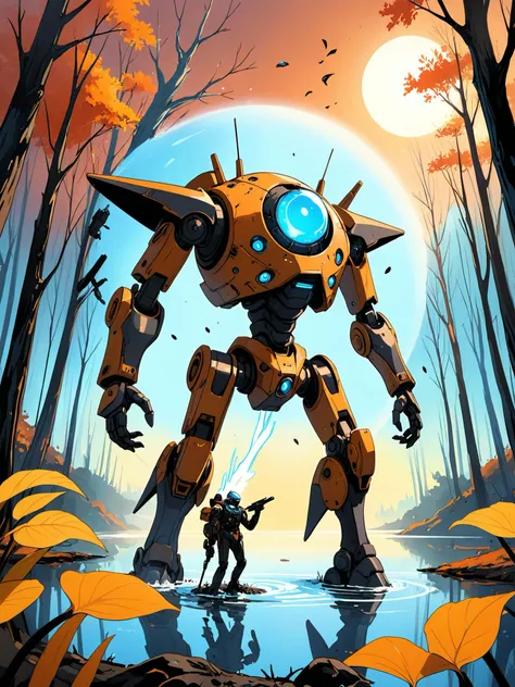 (Alex Pardee1.4), (Film still cinematic photography, tilt angle, bokeh, perfect composition, f 1.8, 44mm:1.1), (hyperdetailed forest, autumn theme:1.0), (archaic military mech walking in a swamp, ripples of water move, biomechanical man and a mech:1.3), (turning pose, change pose each time:1.1), (smoking heap of a spaceship collision in the background:1.1), (natural aura, light blue aura, black aura:1.2), (sunset), (in the style of (Brian Despain:1.0) and (Iwan Baan:1.6) and (Sam Kieth:1.7)),
<lora:RMSDXL_Creative:0.9> <lora:epi_noiseoffset2:0.3> <lora:lowkey_v1.1:0.8> HyperSmoke, sunny background, blue background, intimate theme, afterglow, (Bad_pictures:1.0), <lora:InkArtXL_1.2:1>