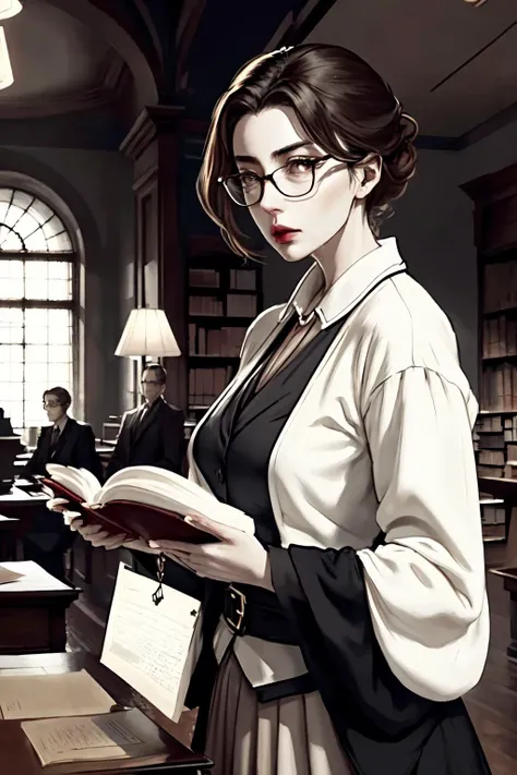 strict woman librarians caught off-guard. beautiful. a furtive glance at something unexpected.