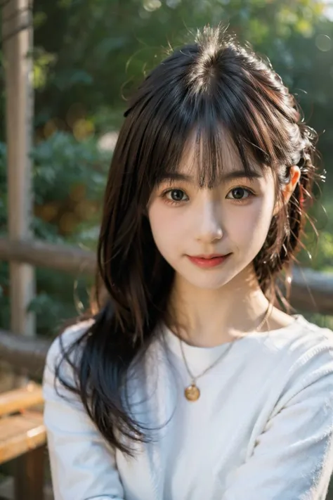 (Beautiful 14 year old Japanese female), cute face, (deeply carved face:0.7), (freckles:0.6), soft light,healthy white skin, shy, Braid, (serious face), (sparkling eyes), thin, smile