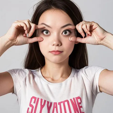 stayawake, 1girl, solo, ((sfw)), masterpiece, best quality, camera photo, realistic, studio lighting, <lora:StayAwake:0.88>, t-shirt, ((upper body)), idle face