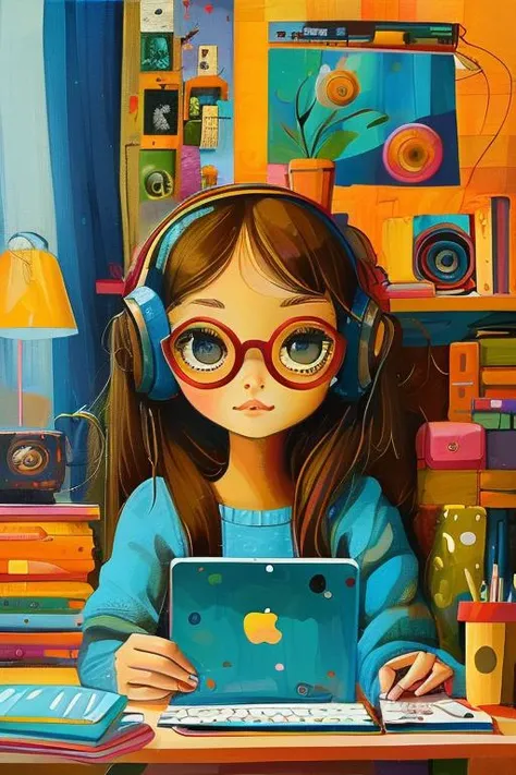 masterpiece,best quality,<lora:tbh165-:1>,illustration,style of Iwona Lifsches, tech genius teenage girl