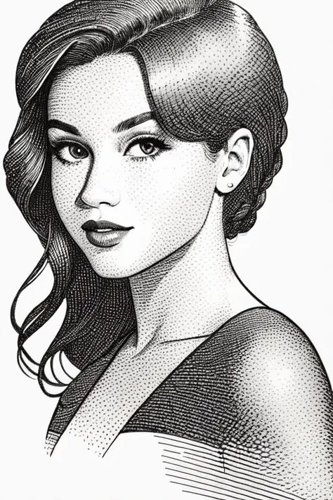 <lora:envybetterhandsLocon_alpha3:1>, <lora:bwpointillism_1:.6>, pointillism, , a young woman looking fine, lineart, drawing <lora:HedcutTest2:.5>, in hedcut style