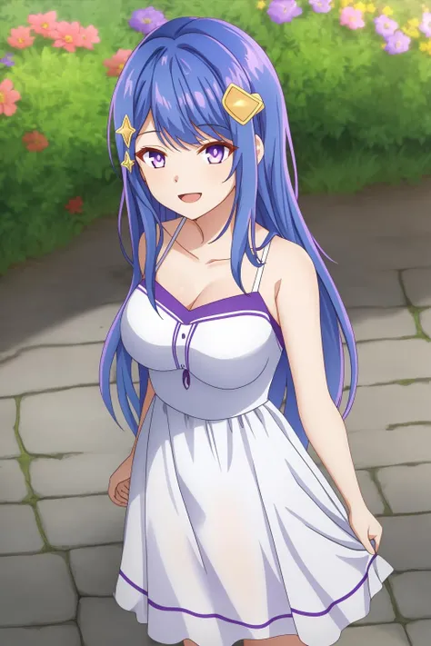 mature lady, original hair color, original hair style, ornaments on head, mark on forehead, wearing her original dress, standing outdoors, cowboy shot