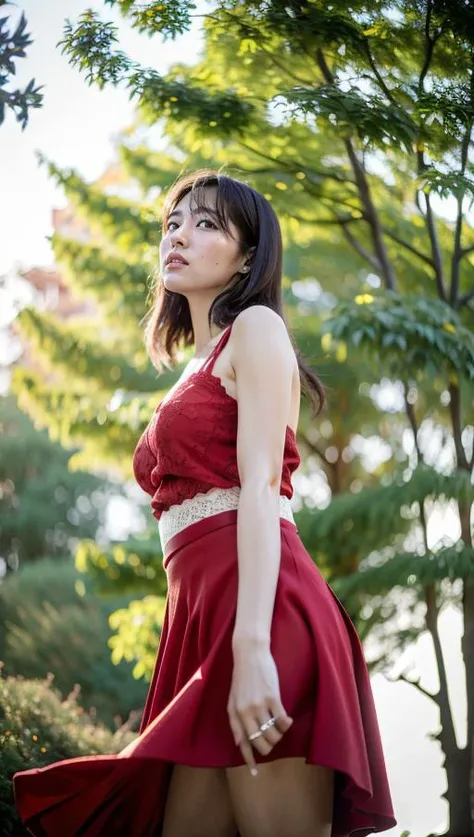 (Best quality, 8k, 32k, Masterpiece, UHD:1.2),Photo of Pretty Japanese woman, <lora:LowRA:0.1>,red dress,(long skirt:1.3),(wind lift:1.1), <lora:wind_lift:1>,white lace panties,(from below:1.1),windy
