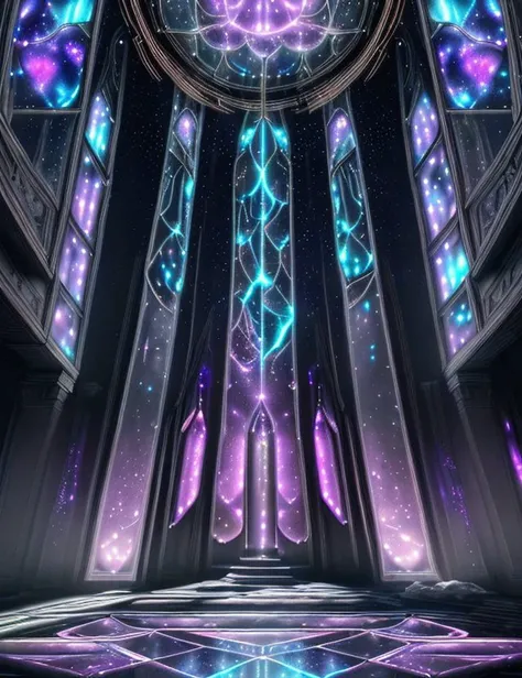 <lyco:DonMF43-000011:1.0> DonMF43 Celestial Palace of Everlasting Light, Breccia stone,Electrochromic Smart Glass Windows, Bioluminescent Fungi, Wall Washing