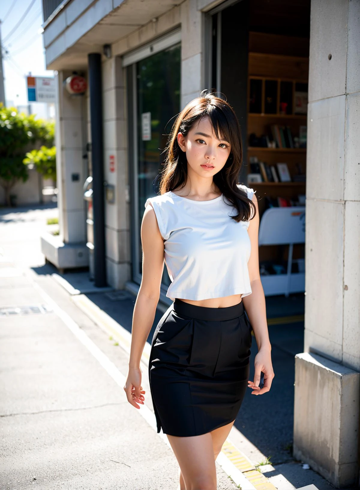 Masterpiece, Best Quality, (photorealistic:1.4), 1 Girl,in street, walking alone, <lora:PlayB:0.5>