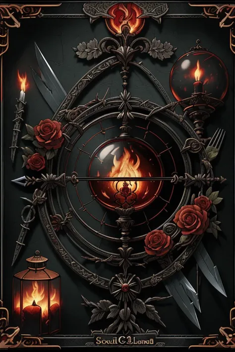 <lora:gwentCB01:0.7> gwentCB01_soul3142, frame, flame, blades, roses, intricate details, glass sphere