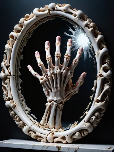 A mystical ral-bnz hand emerging from a mirror, its fingers dissolving into a swirling vortex of ral-bnz, beckoning to hidden realms beyond. <lora:ral-bnz-sdxl:1>, <lora:EnvyBetterHiresFixXL01:0:hr=1>