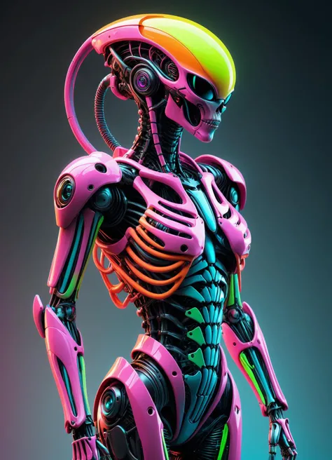 biomechanical style Ombre color scheme of neon pink, neon blue, neon yellow, neon green, neon orange, hyperrealistic art Alien-cyborg hybrid, exoskeleton, bones and metal, plain background, hyperrealism, photorealistic, 8k, Unreal Engine, 3d render <lora:ral-bnz-sdxl:0.4> ral-bnz, subsurface scattering, Photorealistic, Hyperrealistic, analog style, realistic, film photography, soft lighting, heavy shadow . extremely high-resolution details, photographic, realism pushed to extreme, fine texture, incredibly lifelike . blend of organic and mechanical elements, futuristic, cybernetic, detailed, intricate