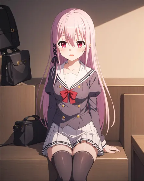 masterpiece, best quality, 1 girl, <lora:Kisara:0.5>, Kisara, school uniforms, black thighhighs,
