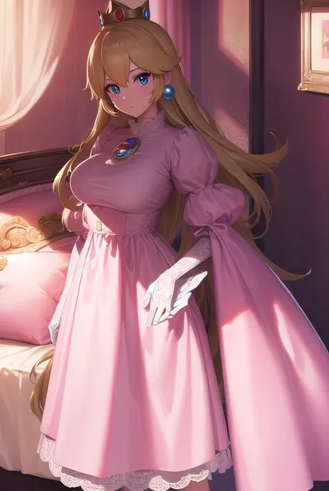 princesspeach, <lyco:princesspeach-lyco-nochekaiser:1>,
princess peach, blonde hair, blue eyes, long hair,
BREAK crown, dress, gem, gloves, pink dress, puffy short sleeves, puffy sleeves, short sleeves, white gloves,
BREAK indoors,
BREAK looking at viewer, (cowboy shot:1.5),
BREAK <lyco:GoodHands-beta2:1>, (masterpiece:1.2), best quality, high resolution, unity 8k wallpaper, (illustration:0.8), (beautiful detailed eyes:1.6), extremely detailed face, perfect lighting, extremely detailed CG, (perfect hands, perfect anatomy),