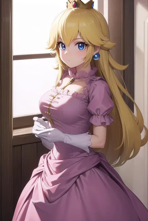 princesspeach, <lyco:princesspeach-lyco-nochekaiser:1>,
princess peach, blonde hair, blue eyes, long hair,
BREAK crown, dress, gem, gloves, pink dress, puffy short sleeves, puffy sleeves, short sleeves, white gloves,
BREAK indoors,
BREAK looking at viewer, (cowboy shot:1.5),
BREAK <lyco:GoodHands-beta2:1>, (masterpiece:1.2), best quality, high resolution, unity 8k wallpaper, (illustration:0.8), (beautiful detailed eyes:1.6), extremely detailed face, perfect lighting, extremely detailed CG, (perfect hands, perfect anatomy),
