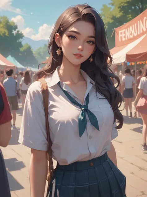 score_9,score_8_up,score_7_up,score_6_up, School festival anime scene with students participating in various activities and stalls, showcasing the lively atmosphere and the diverse personalities of the characters, digital composition, trending on ArtStation.