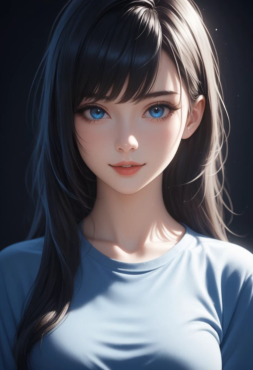 score_9, score_8_up, score_7_up, one sexy girl, realstics,supermodel, long hair, bangs, prefect face, black hair, blue eyes, , look at view, , indoor night,ray lighting,backlightingï,,dark blue tone background,,((black background)),soft lighting, film grain, narrow eyes,slender,epiCPhoto,,<lora:add_detail:2>,,shiny skin,,little smile,,shy,
,cowboyshot,(parted lips:1.2),navel,