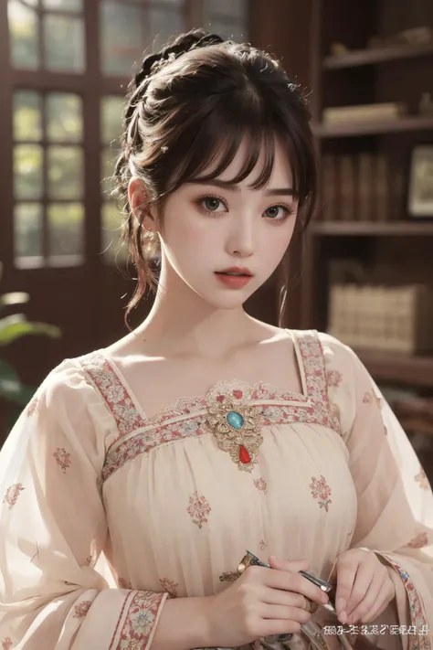 upper body ,masterpiece,best quality,1girl,solo,(Ultra-realistic 8k CG: 1.2), perfect artwork, exquisite patterns, intricate details, (unparalleled masterpiece, best quality: 1.2), (extremely complex: 1.2),<lora:caozhangyingfei:0.6>, masterpiece, best quality,incredibly absurdres, 1girl,